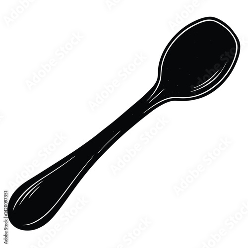 Isolated Black Vector wooden spoon WIith White Background