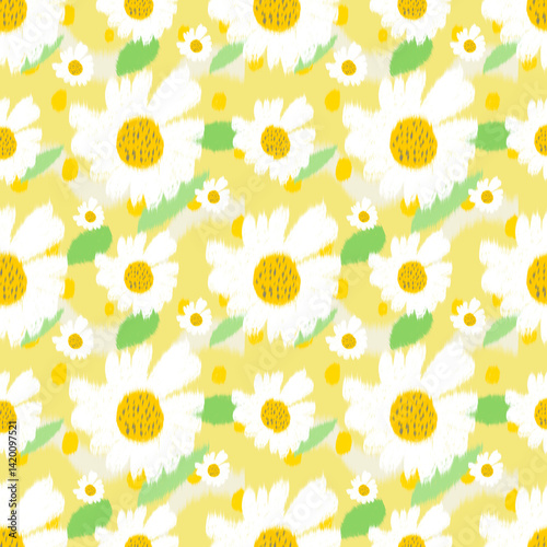 Bright Daisy Pattern on Yellow Background