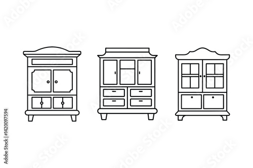 hutch cabinet icon outline vector illustration