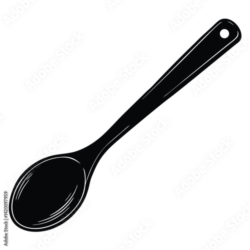 Isolated Black Vector wooden spoon WIith White Background