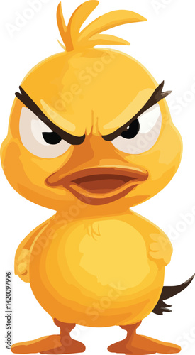 Angry Yellow Duckling Vector Illustration  Cute Cartoon Character with Fierce Expression