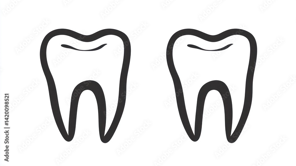 Two teeth illustration, dental health Two teeth illustration, dental health