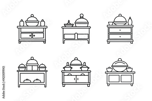 kitchen buffet icon line art vector illustration