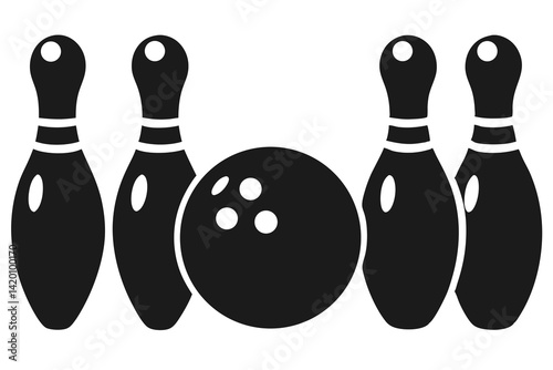 Bowling ball strike pin vector silhouette illustration isolated on white background