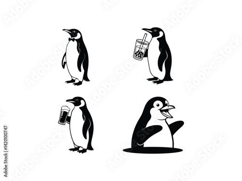 Penguin Drink Cute Happy Silhouette