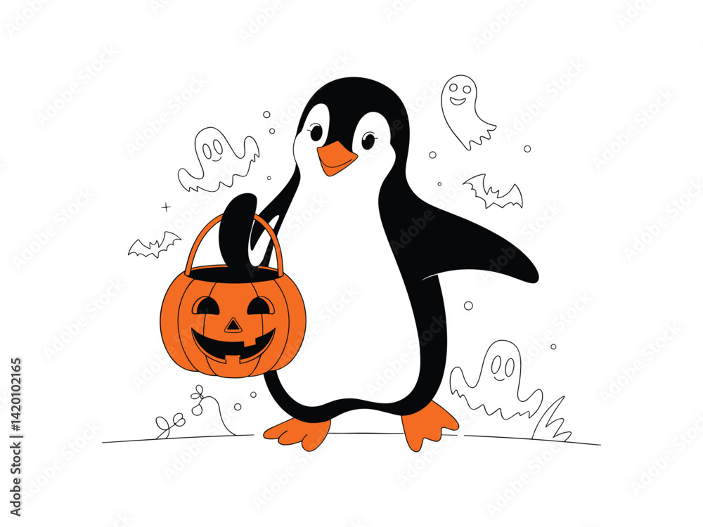 Naklejka premium Ghost Penguin Cute Halloween Vector