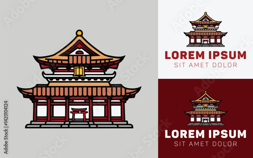 Traditional Japan Temple Logo Icon in Minimalist Line Design