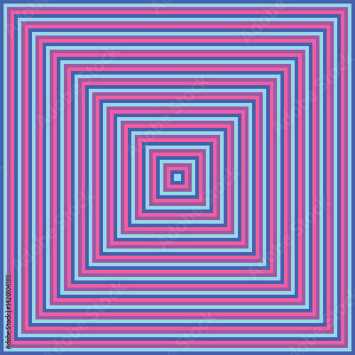Visual effect created by neon purple, pink, royal and aqua blue squares getting progressively smaller