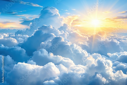 Sunrise over majestic clouds open sky nature scene serene atmosphere aerial perspective tranquil beauty