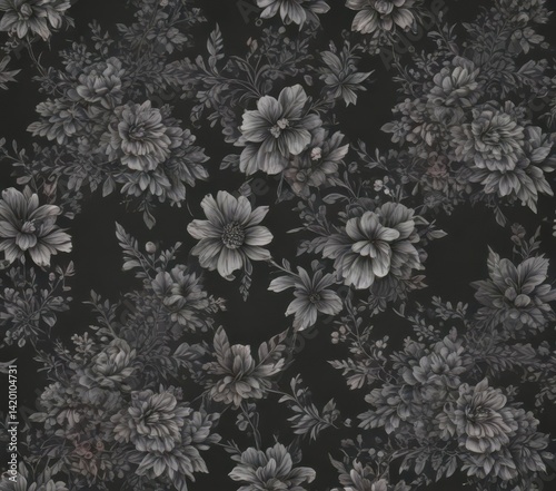 Wallpaper Mural Elegant charcoal small-scale floral pattern, ideal for various applications , wall covering, stylish Torontodigital.ca