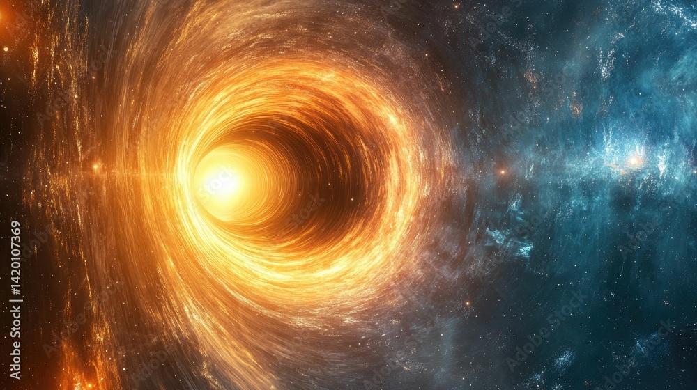 Fiery cosmic tunnel, swirling nebula, distant stars. Fiery cosmic tunnel, swirling nebula, distant stars.