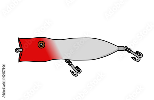 Red and white popper lure isolated vector