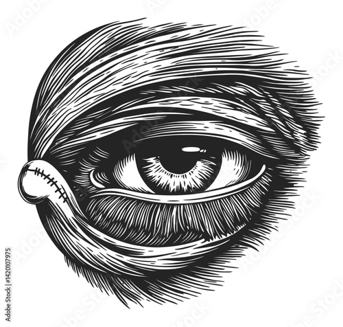 Detailed Woodcut Illustration of an Eyelid and Eye Design