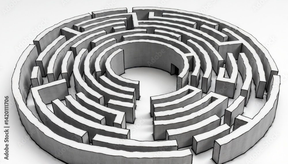 Three-dimensional labyrinth maze with layered walls in a minimalist design
Three-dimensional labyrinth maze with layered walls in a minimalist design