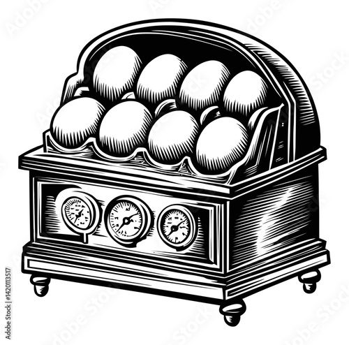 Vintage Woodcut Engraving of Decorative Egg Display Stand