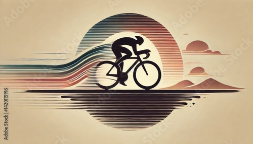  symbolic representation of bicycling, featuring a minimalist cyclist in motion with dynamic abstract trails.