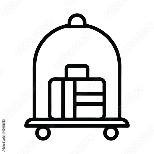 Luggage Cart Outline Icon with Suitcases on Wheels Isolated on Transparent