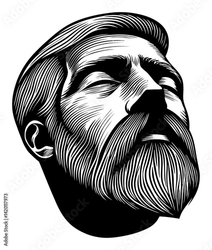 Black and White Engraving of a Beard Portrait with Detailed Lines