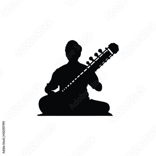 Sitar Musician Silhouette Vector Drawing