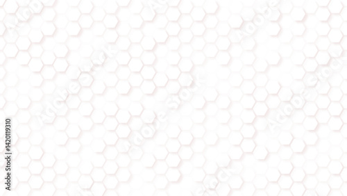 Mosaic background. Simple hexagon grid. Hexagonal cells. Honeycomb wallpaper. Repeated white interlocking polygons tessellation on black background.