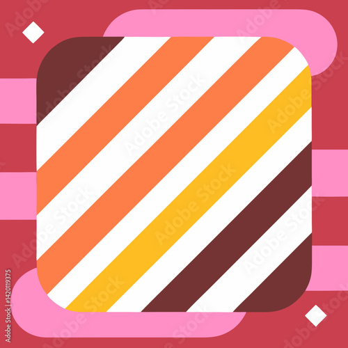 A vibrant burst of diagonal stripes in warm, joyful colors celebrating a feeling of optimism and energy, framed by soft pink and red accents.