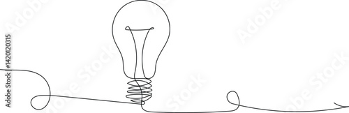Light bulb continuous one line drawing illustration, Single line vector illustration with editable stroke.