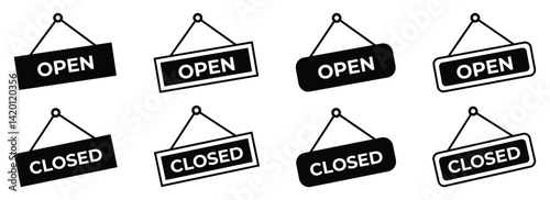 Open and closed sign set, vector illustration. 