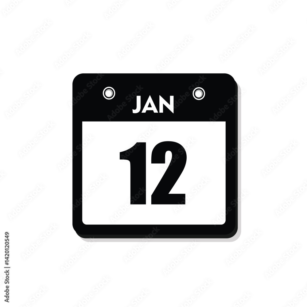 calender icon, 12 january icon with white background calender icon, 12 january icon with white background