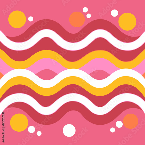 Playful pink and gold waves dance across a vibrant canvas, a joyful abstract rhythm of color and shape.