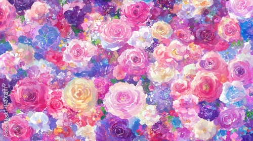 Wallpaper Mural Watercolor Symphony Roses in a vibrant garden of pinks purples and yellows Torontodigital.ca