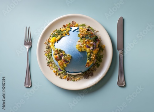 Fototapeta Naklejka Na Ścianę i Meble -  Global Gastronomy: A Blue Planet Dessert with Earthy Accents
