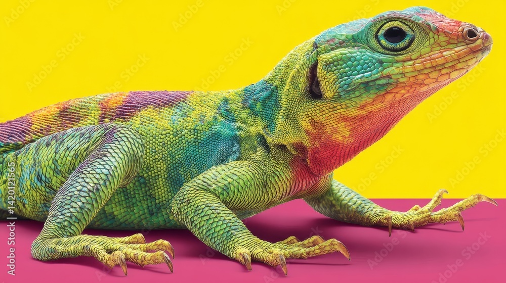 Fototapeta premium Colorful lizard with intricate patterns, a closeup view of exotic wildlife vivid
