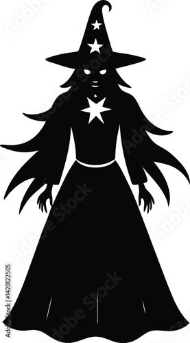 Silhouette of a Witch Figure with Hat in a Mysterious Pose