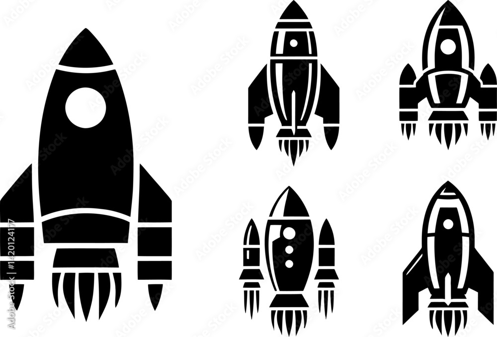 Collection of Retro Rocket Ship Vector Illustrations Space Travel Design Elements Collection of Retro Rocket Ship Vector Illustrations Space Travel Design Elements