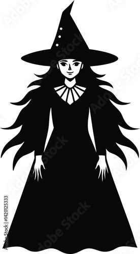 Silhouette of a Witch Figure with Hat in a Mysterious Pose