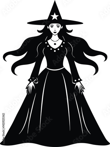 Silhouette of a Witch Figure with Hat in a Mysterious Pose