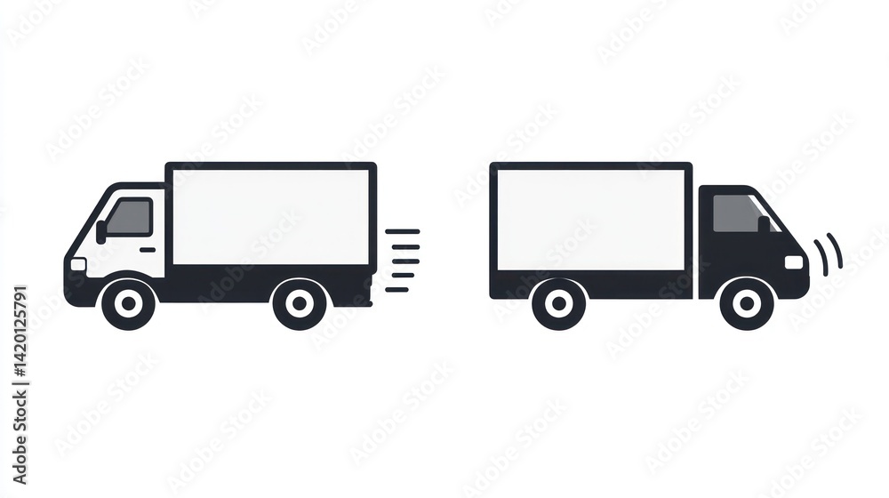 Delivery Truck Icons, Side View, White Background Delivery Truck Icons, Side View, White Background