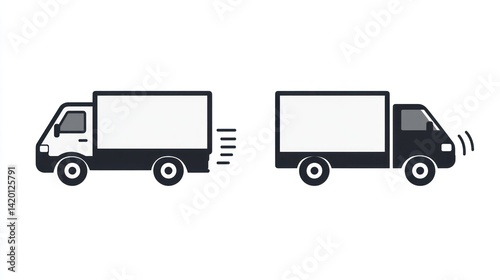 Delivery Truck Icons, Side View, White Background