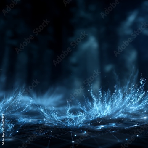 Ethereal Glowing Fractal Growth Displaying Intricate Network Connections in a Dark Environment.