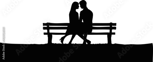 Romantic Couple Silhouette Vector Art of Love on a Bench
