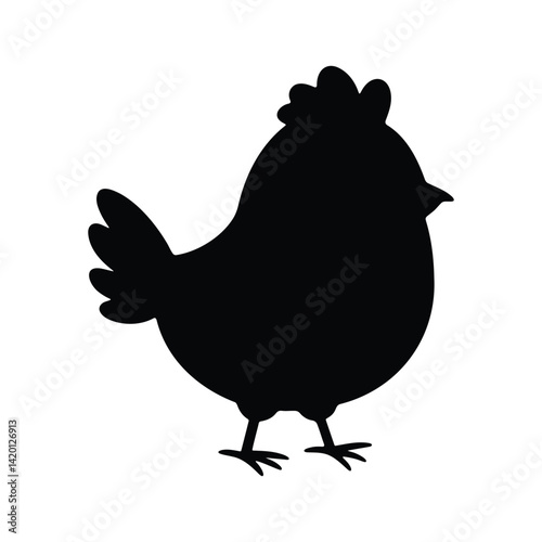 Silhouette of chicken in black isolated on white background