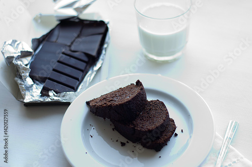 chocolate cake and milk