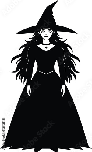 Silhouette of a Witch Figure with Hat in a Mysterious Pose