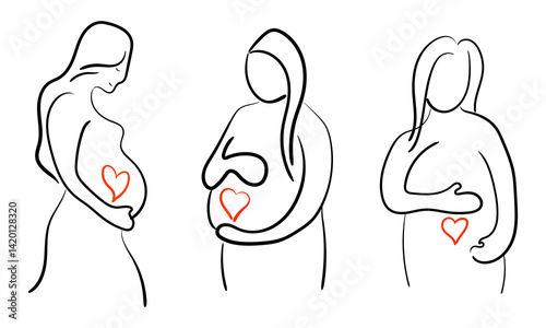 Minimalist line art pregnant women set