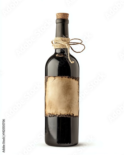 Realistic red wine bottle isolated Elegant wine bottle with blank label. Wine bottle isolated on white