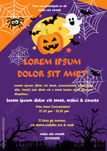 halloween Invitation background with pumpkin and bats