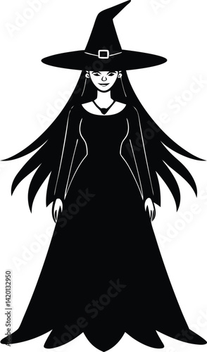 Silhouette of a Witch Figure with Hat in a Mysterious Pose
