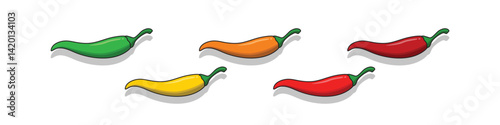 Red, orange, yellow and green chilli pepper icon isolated on white background