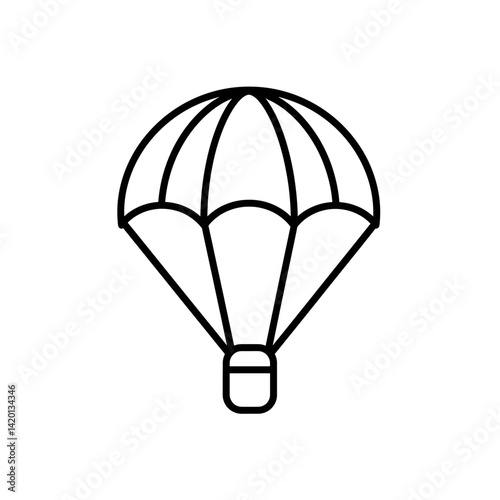 Minimal parachute line icon outlined in black thin stroke with simple design on white for skydiving and safety uses