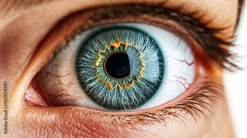 Close-Up View of a Human Eye Showcasing Detailed Iris Patterns in Vibrant Blue and Gold Tones
